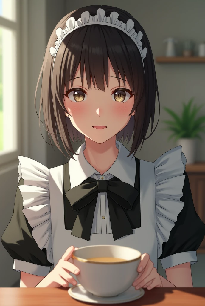 Realistic live-action、Focus on the face of a cute high school girl、Maid outfit。
