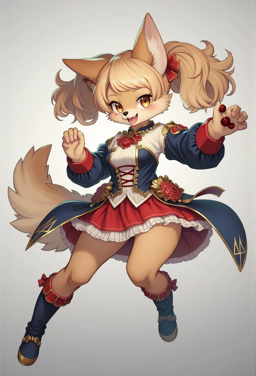 highres, top quality, best quality, paid reward available, High-quality illustrations by Johannes Vermeer, unparalleled masterpiece, perfect artwork, absurdres, perfect anatomy(highly detailed beautiful face and eyes)(angelic cute 1girl, kemono, solo focus)(furry)(furry anthro)(Furry body, dog facial features, dog body features)(very detailed body fur)full body, dynamic pose,