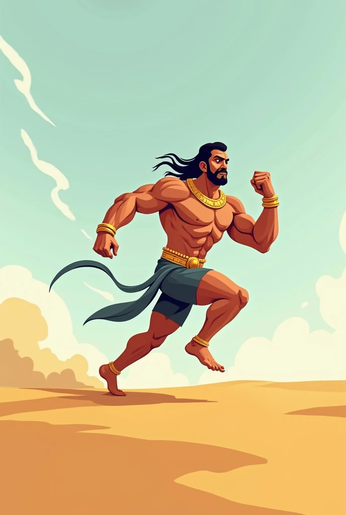 Mahabali in running position in cartoonistic vector with plane background