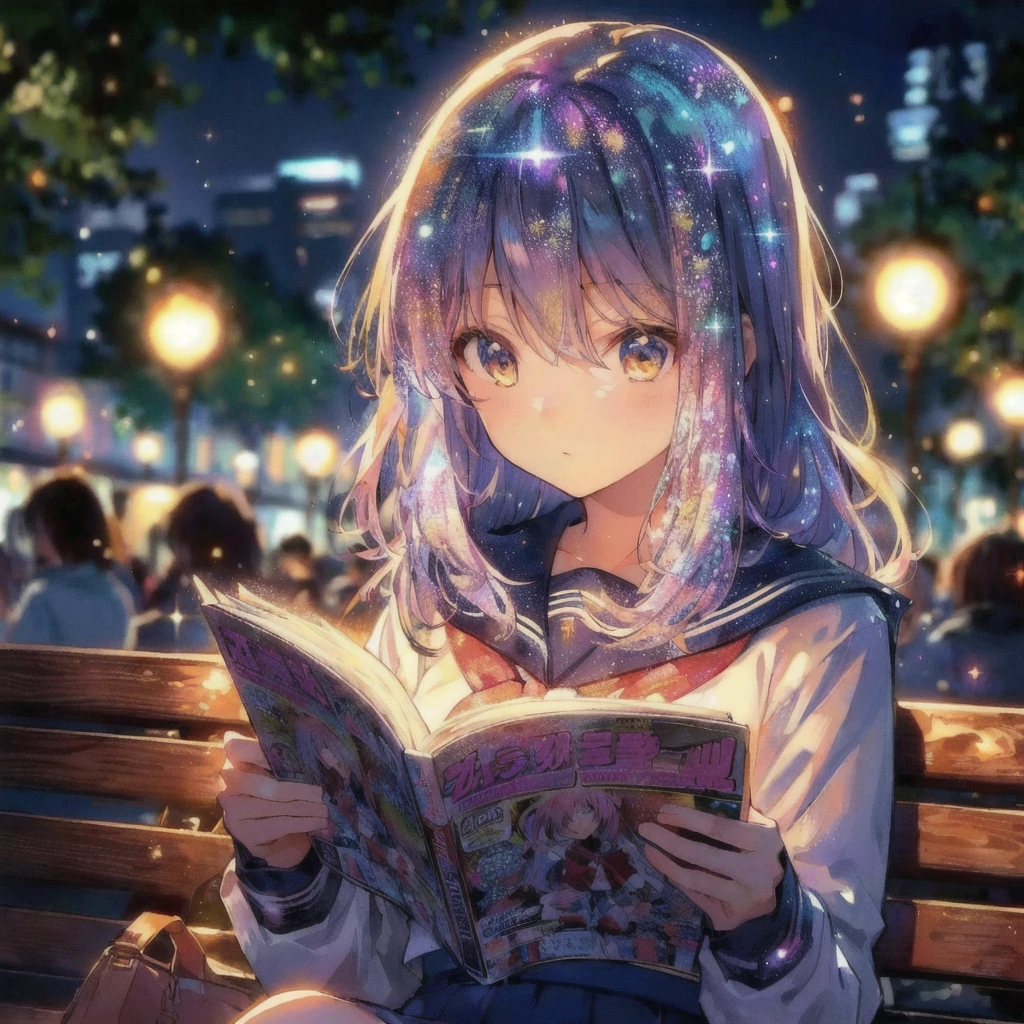 anime girl reading a book on a bench in the park, Comic magazines are shining,4K Manga Wallpapers, anime wallpaper 4k, anime wallpaper 4 k, 4k anime wallpaper, anime style 4 k, anime picture, anime. Soft lighting, beautiful anime girl, anime lighting, anime lover, 80年代のanimeスタイル,anime art wallpaper 4 k, anime art wallpaper 4k, Nightcore, anime wallaper