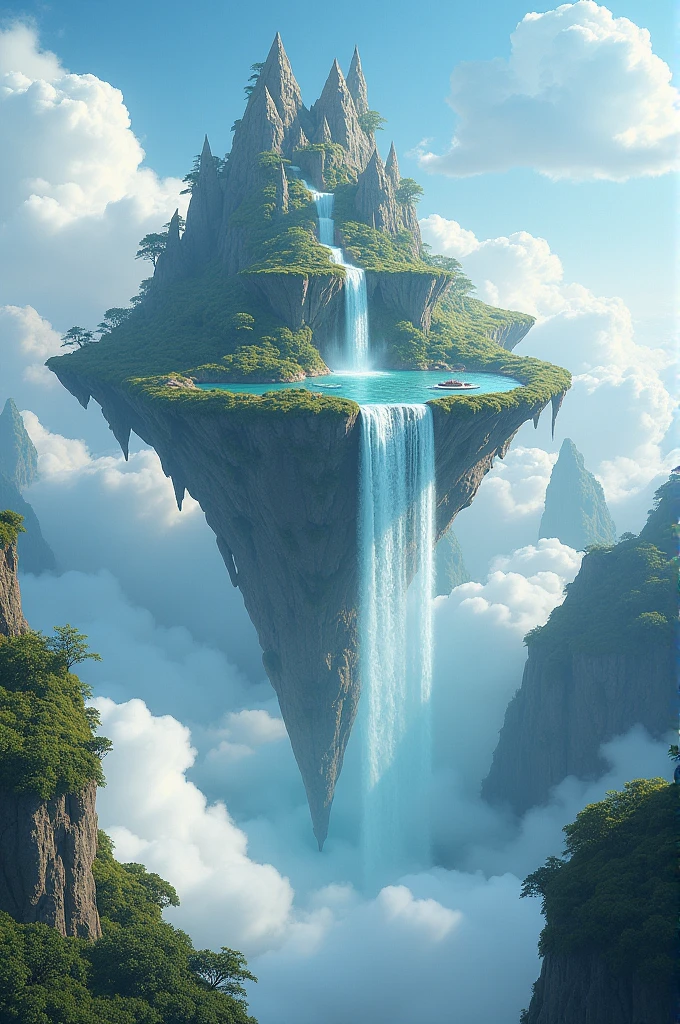 Beautiful flaoting islands with waterfall
