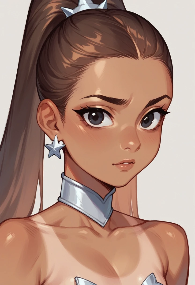 One girl, young Ariana Grande, brown hair, black eyes, tanned, retrato