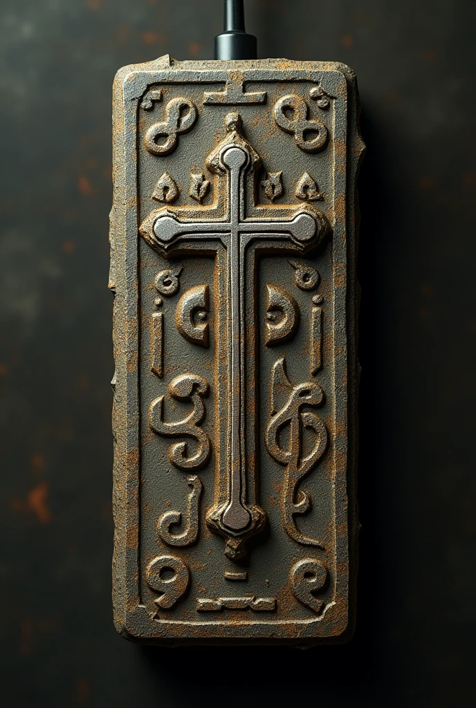a power bank that’s the size and shape of a flash drive that looks ancient and has cravings a cross
