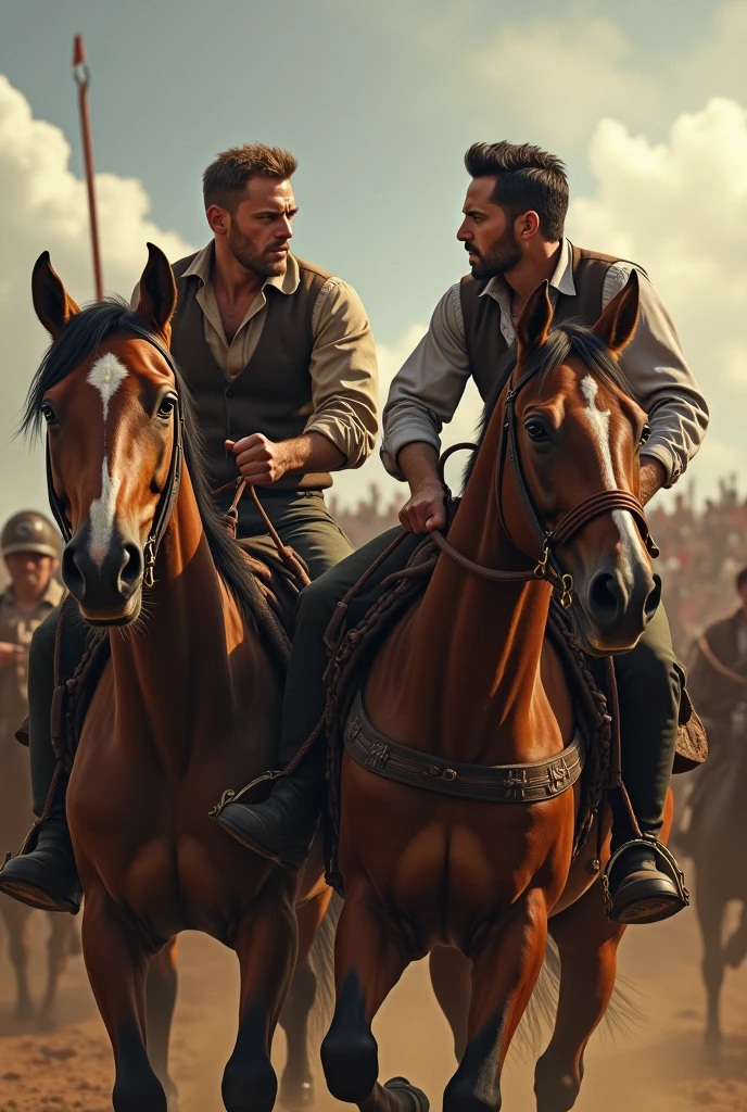 He is winning but one of the people threatens his horse carl