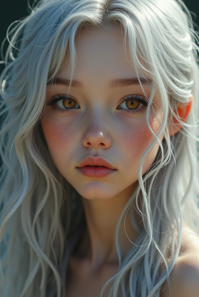 A beautiful cute Asian woman alone with white hair with two buns (She's wearing a black and white striped bikini.) she's in a forest, ao ar livre (She is crouched with her thighs parted and knees bent facing the viewer) detailed body traces, seio pequeno, lean physique, sorriso sedutor, pele brilhante, rosto extremamente detalhado (the pupils of her eye is pink) rosy lips, bochecha rosada, Ultra detailed lips, pele extremamente detalhada, unhas vermelhas, detailed hand, left arm on head, luz solar, qualidade 8k 16k, cores intensas, Very high resolution, solo, 1 girl , gigantic breast