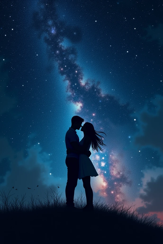 A star cross behind two lovers