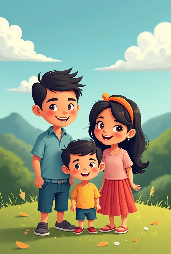 Make a Colombian family, cartoon
