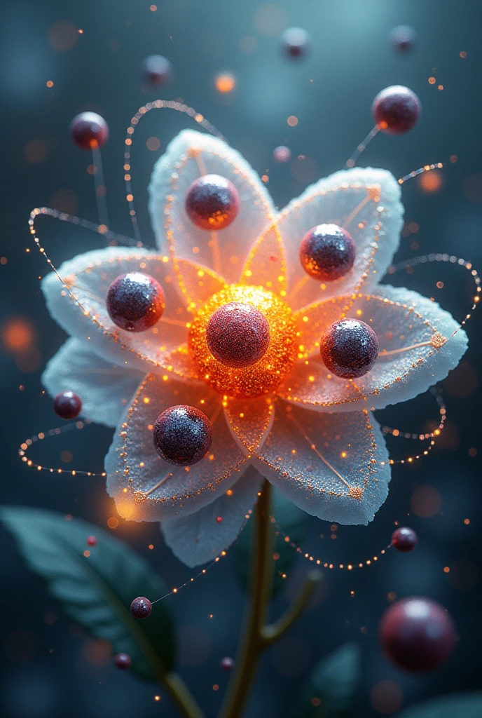 Model of an atom like a flower make it with details of electrons protons and neutrons like niel bohr’s model
