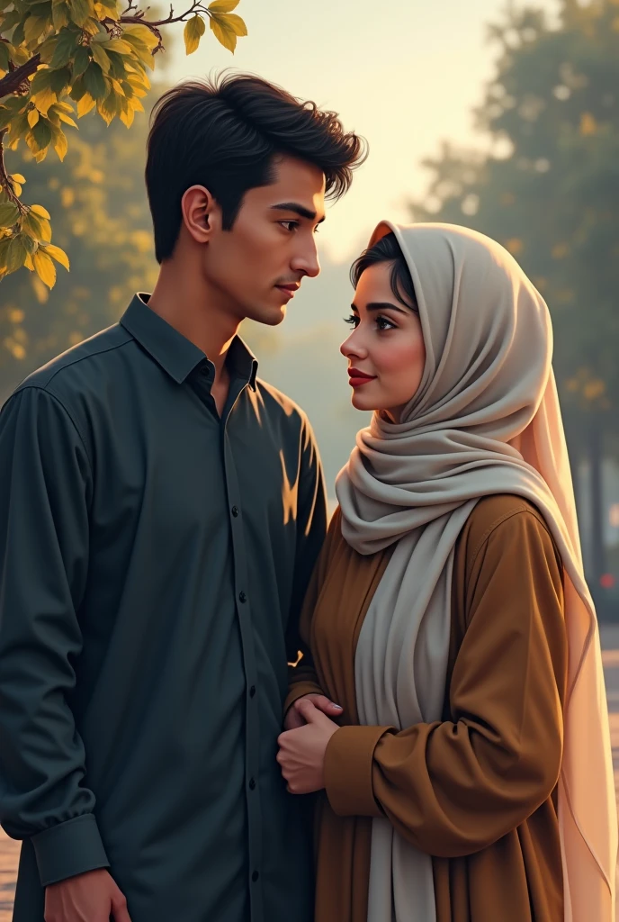There are some woman wear a hijab and she with her husband