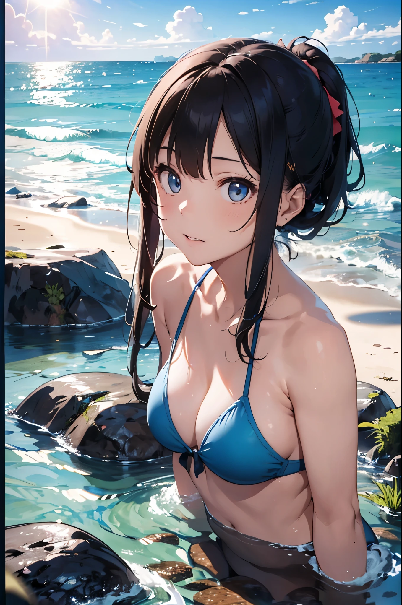 High resolution,topless、
One beautiful young woman,Light blue hair、ponytail、
(Soft Saturation:1.3), (Fair skin:1.2),
(ultra-Detailed Background, Detailed Background), Bokeh,
break'Portrait of a smiling girl.,
When viewed from the front, The composition is symmetrical,
Looking straight at you with serious eyes,
break Swimwear, White Bikini, Center of chest,
Outdoor, Sea surface, null, sunlight,Summer beach, Sandy Beach,
Strong light, Front lighting,
(Teen:1.3), (Cowboy Shot:1.2),
Front brake angle,
View your audience,
Dynamic pose,
sitting on the beach
Seaweed、Seaweed、Seaweed、Seaweed、Seaweed、Seaweed、Seaweed、