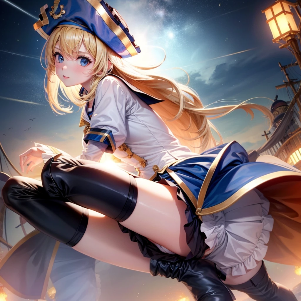 One Girl, pirate, Highest quality、Cinema Lighting、Sailor suit、Long skirt、Galleon Deck、White panties,