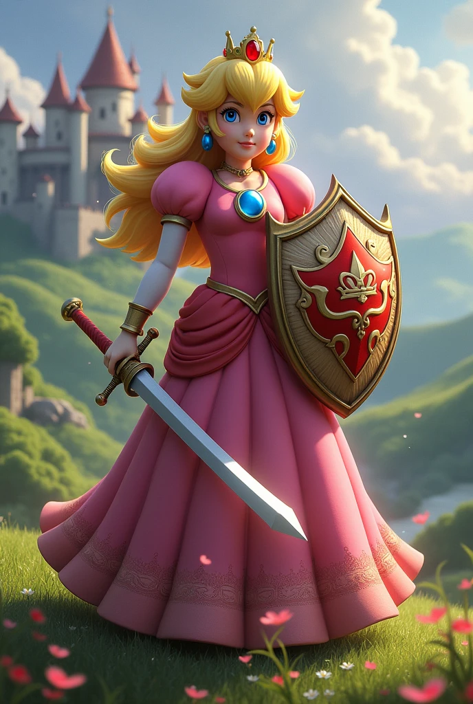 Princess peach with shield and sword