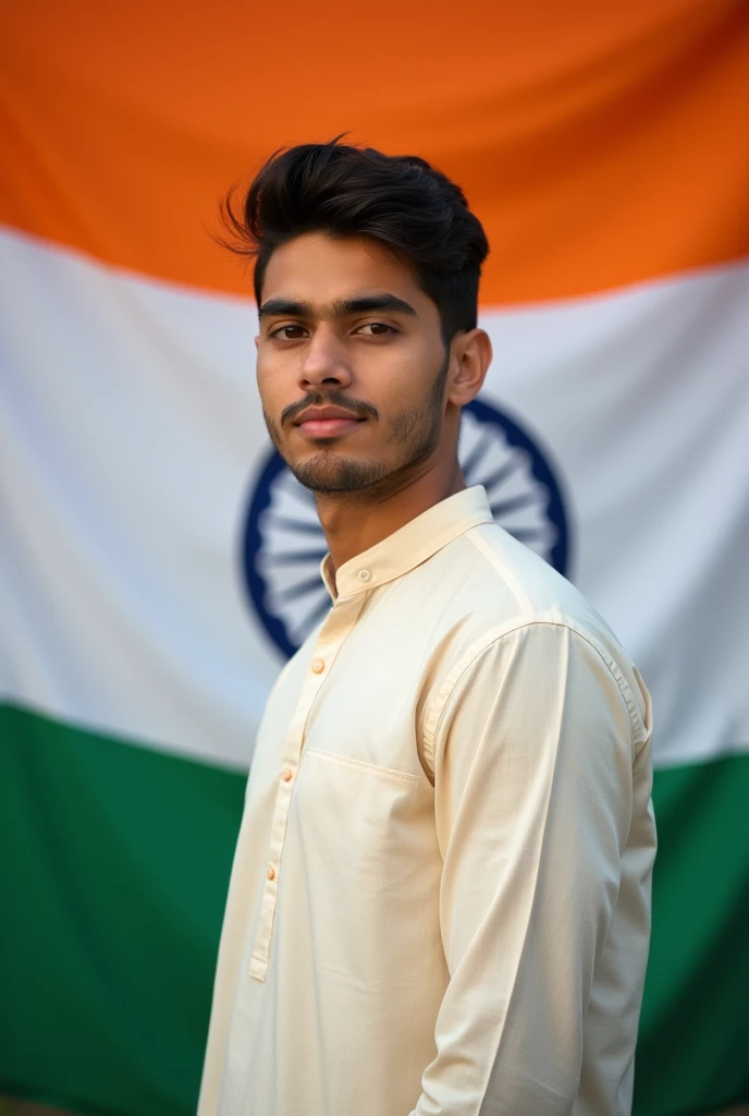 A 18 yaar old boy photo indian flag background