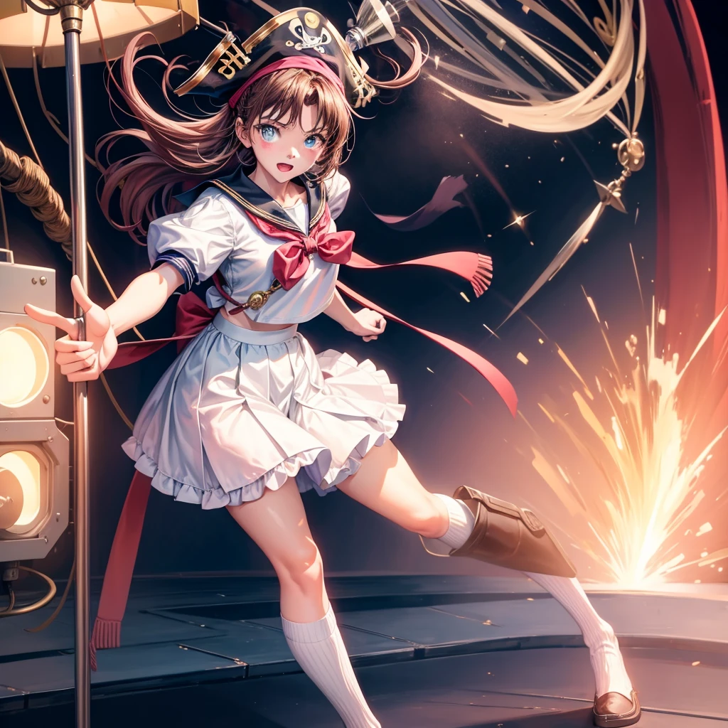 One Girl, pirate, Highest quality、Cinema Lighting、Sailor suit、Long skirt、Galleon Deck、White panties,