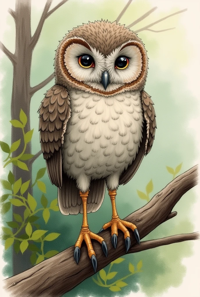 Female owl drawing with only one leg
