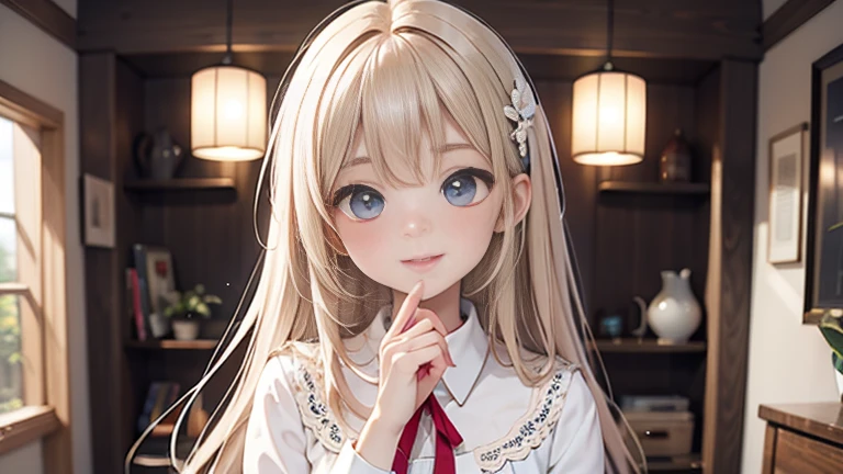 "A young woman in her late 20s with a youthful appearance, European features, large expressive anime-style eyes, and a gentle smile. She has long, flowing hair with soft pastel colors. Wearing a whimsical, fairy-tale inspired outfit with floral patterns and soft fabrics. The character exudes a warm, friendly aura perfect for storytelling. Soft, dreamy background with hints of a magical forest."