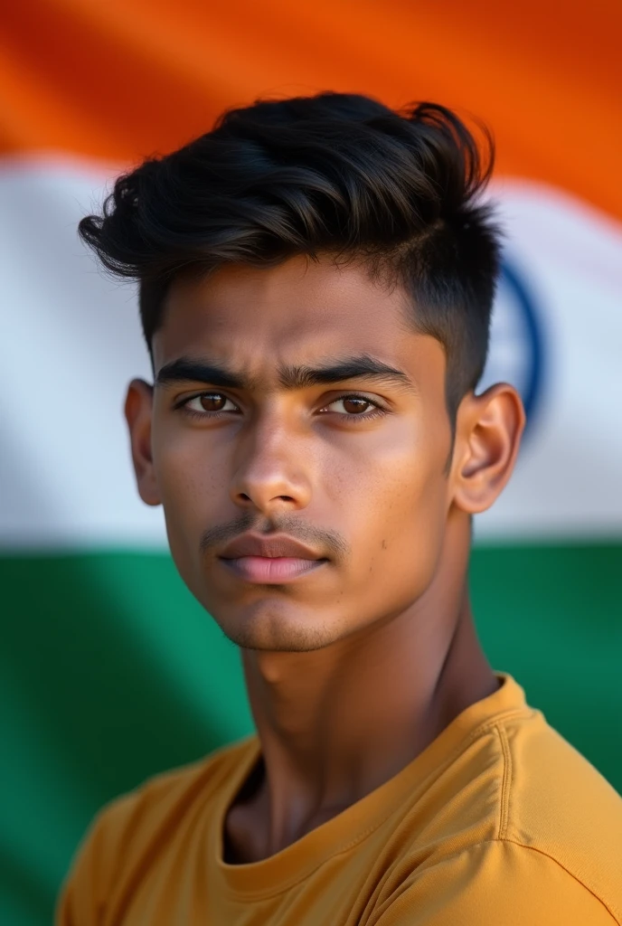A 18 yaar old boy photo indian flag background