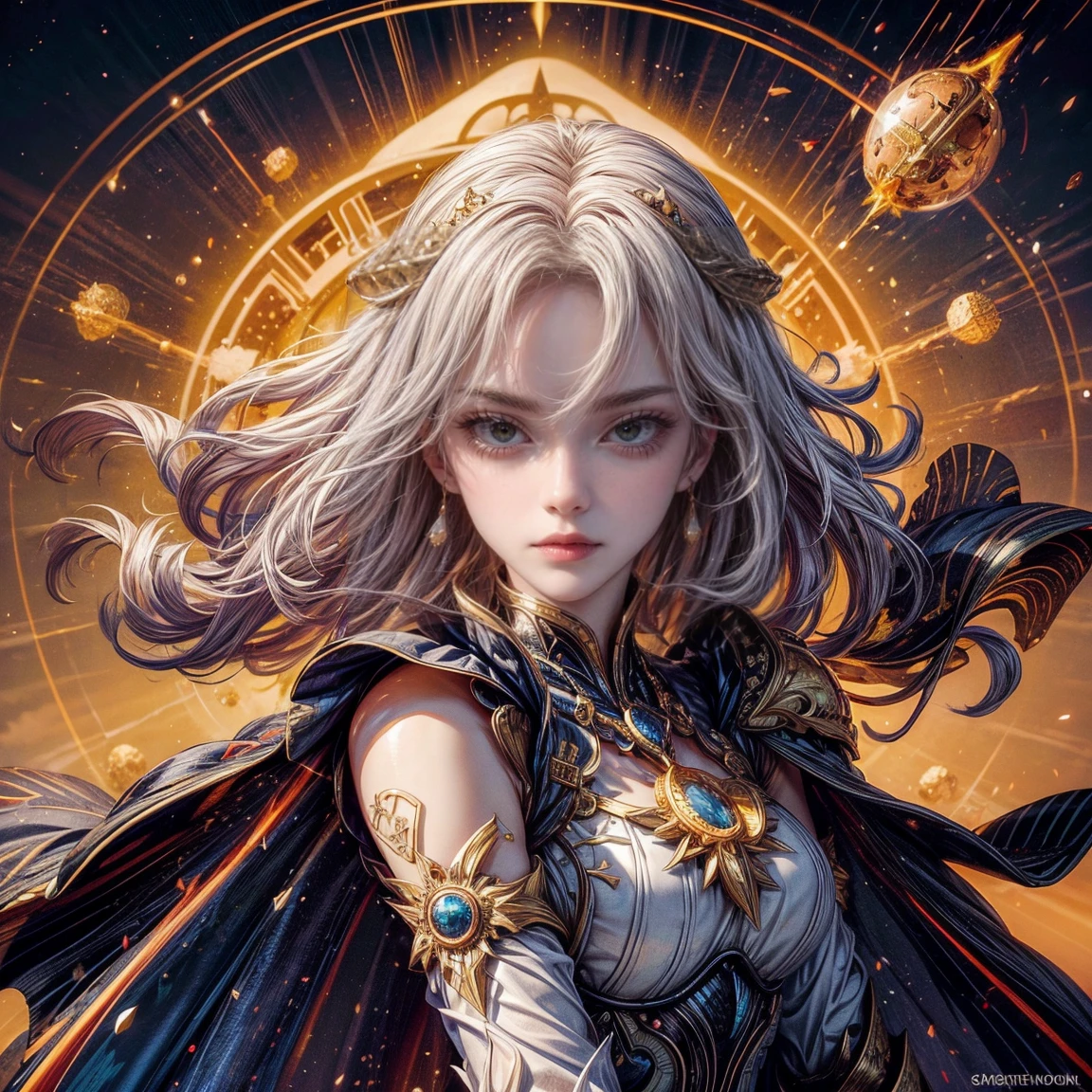 Highest quality, Super Fine, 16K, Incredibly absurd, Very detailed, delicate, Flashy and dynamic depiction, Norn, Goddess of Fate, universe, meteor, The flow of time, sf