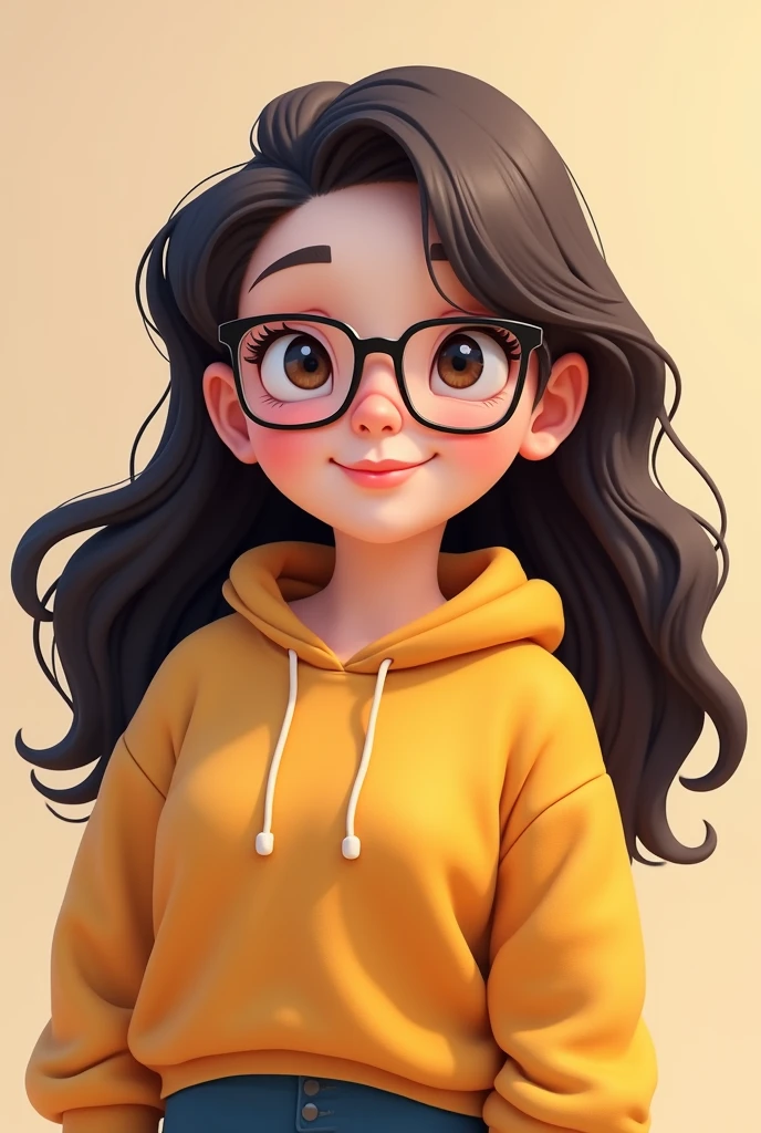 Chubby Cartoon girl with long hair and glasses