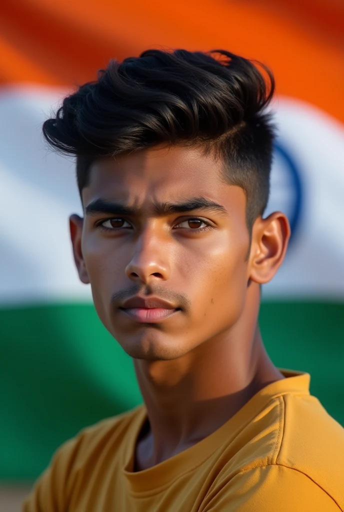 25 years of man with front side indian flag aman name written on shirt