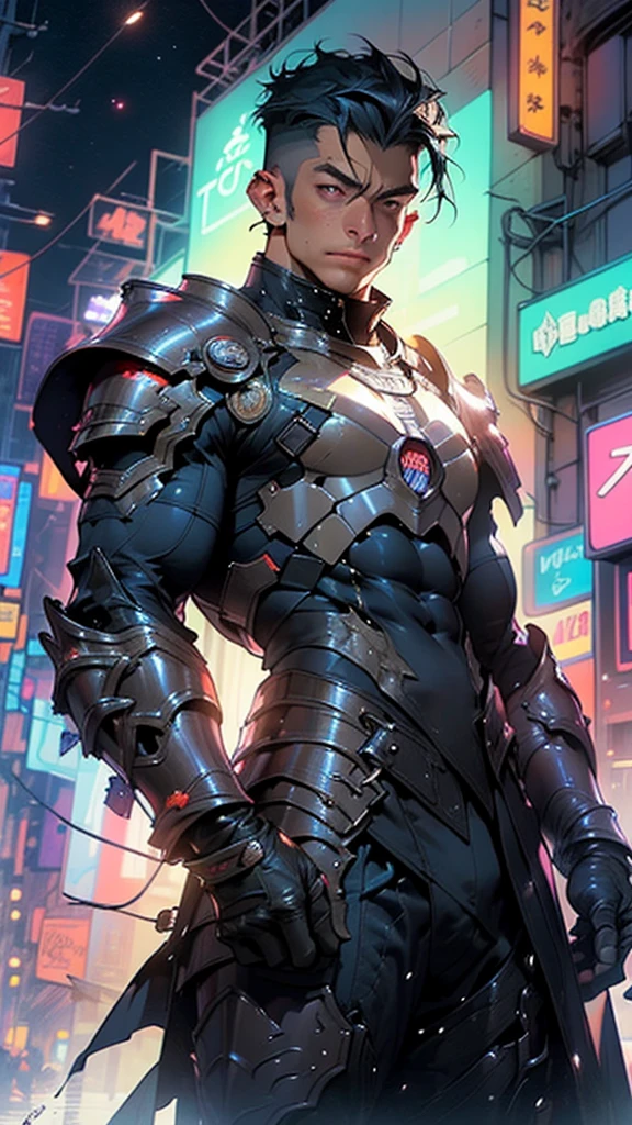 (male:1.5),muscular 사이보그 male in Mecha Armor,(((1male))),((male muscular in Mecha Armor)),

((exaggerated muscles,Exaggerated shoulders,very muscular and huge)),male chest,((((muscular,muscular male,tall,big biceps,Abs,big thighs,broad shoulders)))),

maledalorian helmet,Underwater armor,Mecha Armor,It's full of weapons,((LED lights, RGB lighting,Black and neon blue armor)),((Wet armor,Complex armor,detailed armor)),

(dynamic pose:1.0),focus only,(center,scale to fit the dimensions,rule of thirds),

Cyberpunk city by the sea at night, With bright neon signs and dark storm clouds and puddles., sight:1.25,Nighttime, starry night, cosmos,A very dark night with neon signs standing out, Very bright neon lights,Nighttime, starry night, cosmos,

mackerel, sharp focus, (very detailed, very detailed), (realistic work:1.37),(very detailed CG unity 8k wallpaper),((Synthwave background theme)),(((vivid colors))),(complex background),(masterpiece),(best quality),
