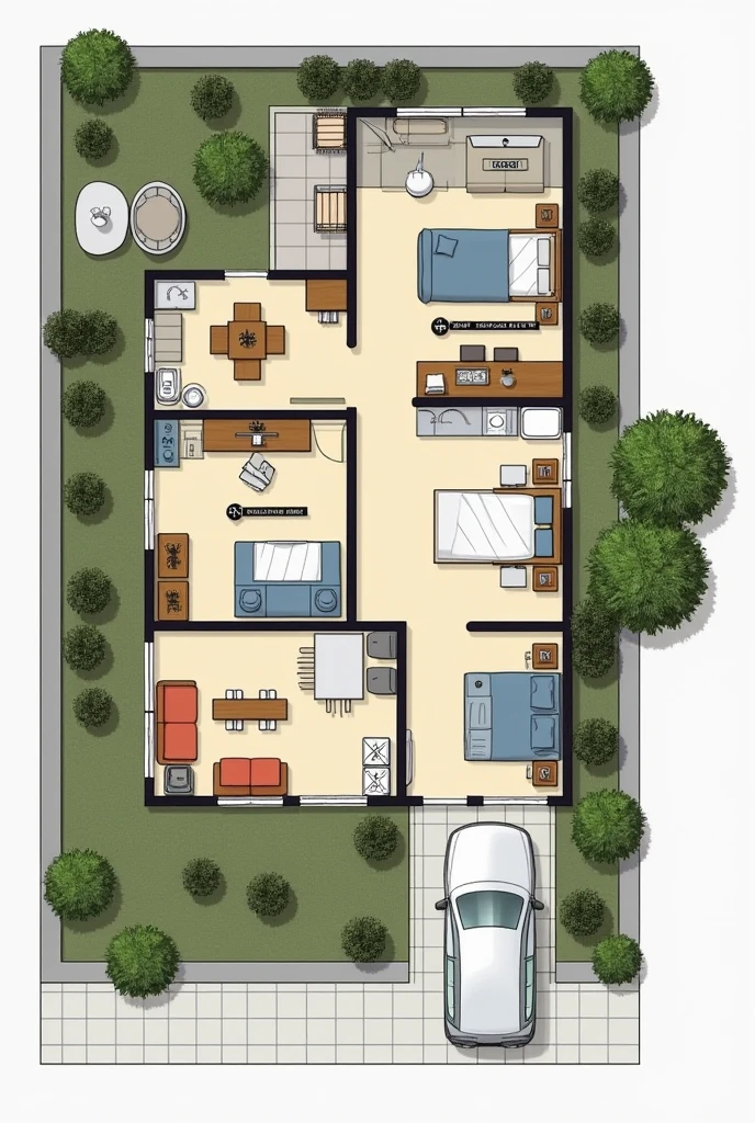Create a house that consist of
• Living Area
• Dining Area
• Kitchen
• Service Area/ Dirty Kitchen
• Garage
• Master Bedroom
• Maid's Room
• Bedroom
• Common T&B
• Powder Room
• Porch
• Foyer
But make it as a bubble diagram