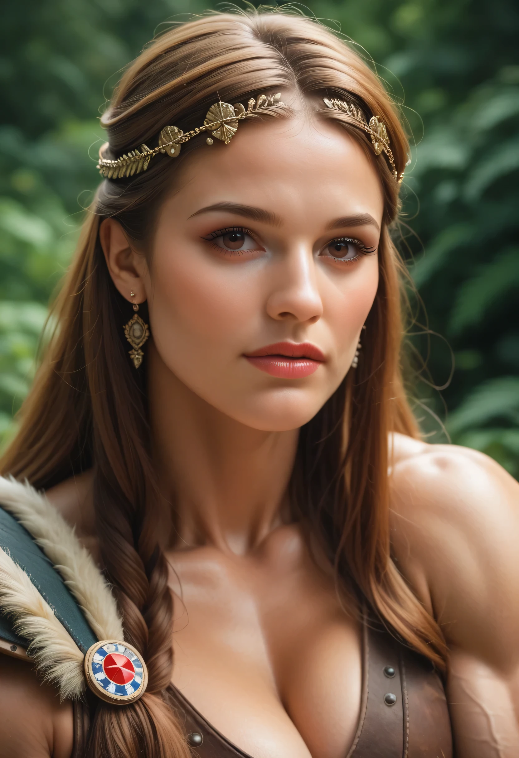 (Masterpiece, ultra detailed: 2), (best quality: 2), (beautiful woman: 2), (beautiful face: 2), viking warrior woman, muscles, very big breass, sexy