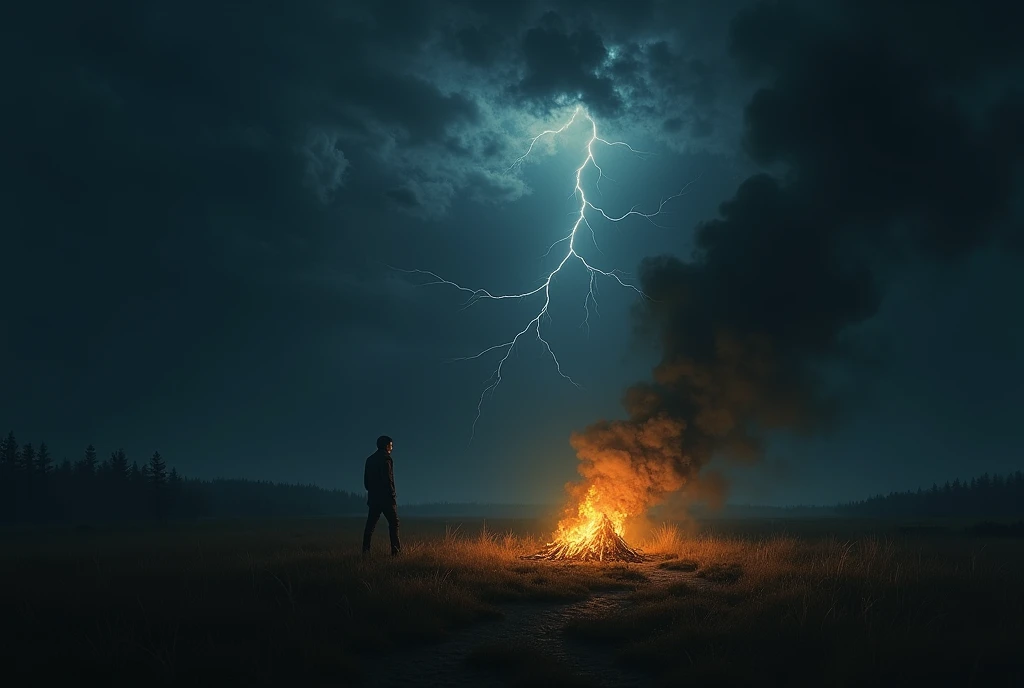 At three o'clock in the morning, a sudden storm came and the light of the fire went out