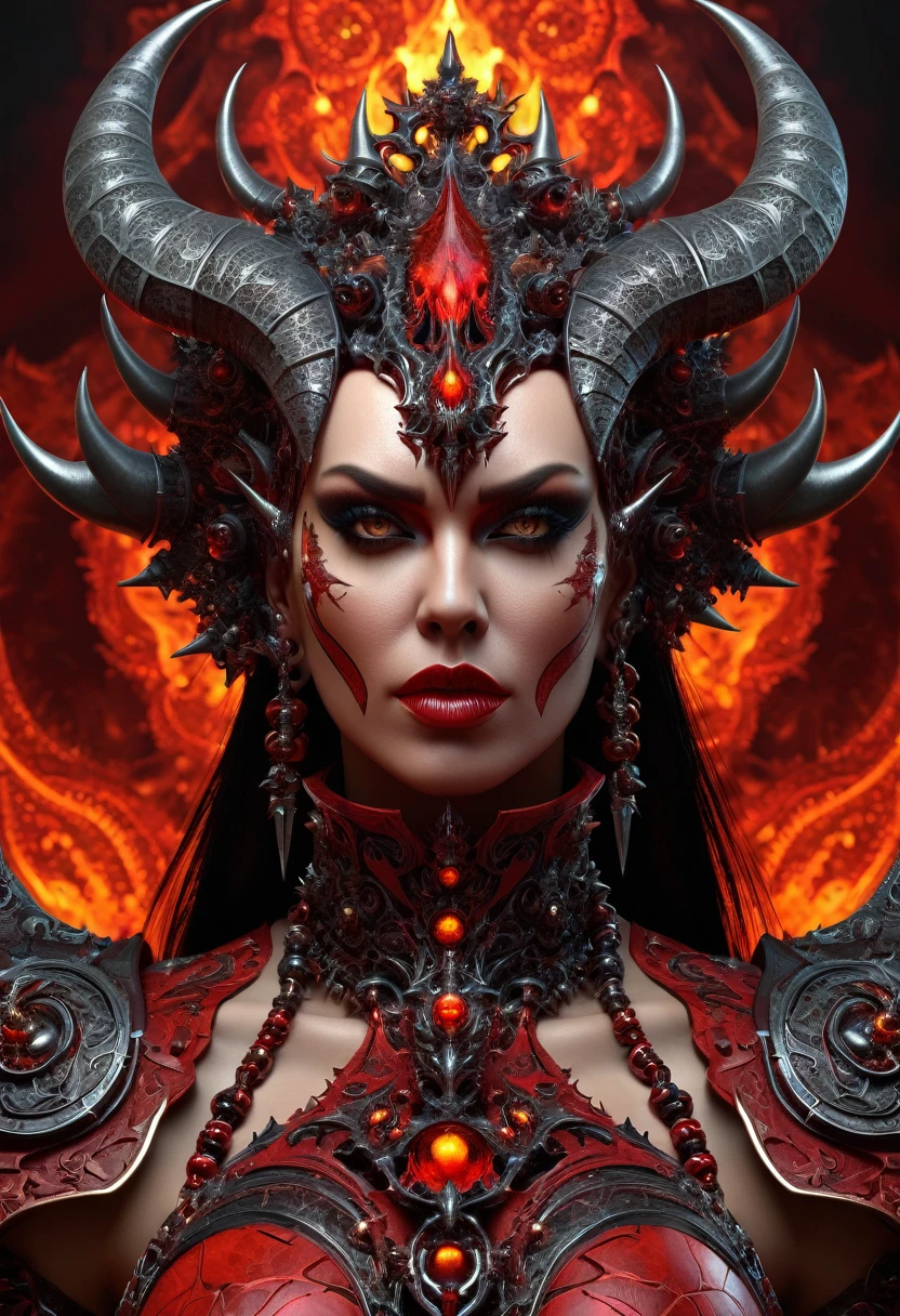 Khorne as a woman.((fractal)),((deep wiew)),photographic,ultra high resolution,hyperdetailed, masterpiece, 3d modelling, digital art.