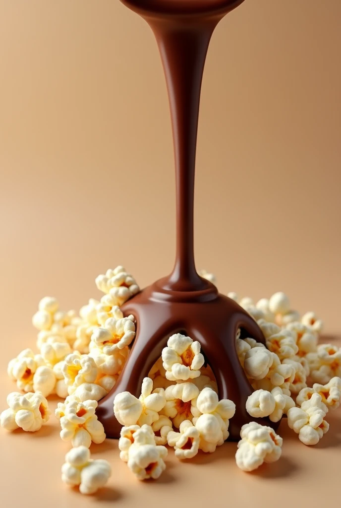Chocolate falling on popcorn