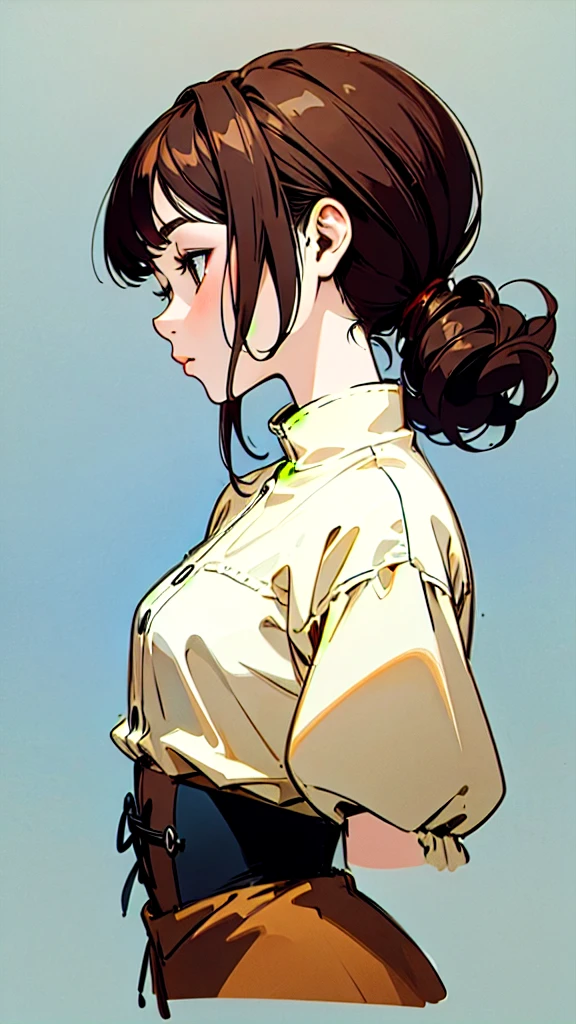 One beautiful woman、solo、Upper Body、profile、Calm colors、Moderate bust、sketch、Illustrated style、Delicate lines、high resolution、Masterpiece。