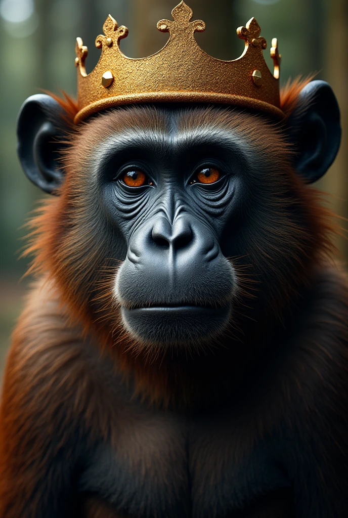  portrait d'un gorille avec une couronne et le regard dur