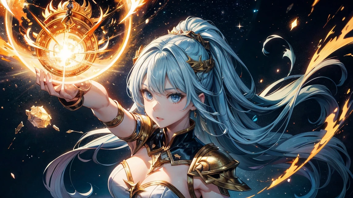 Highest quality, Super Fine, 16K, Incredibly absurd, Very detailed, delicate, Flashy and dynamic depiction, Norn, Goddess of Fate, universe, meteor, The flow of time, sf
