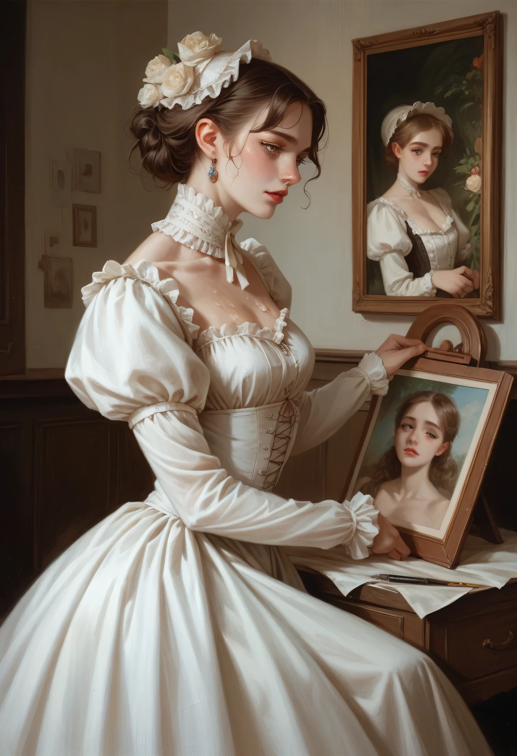 Sexy victorian woman, oil painting