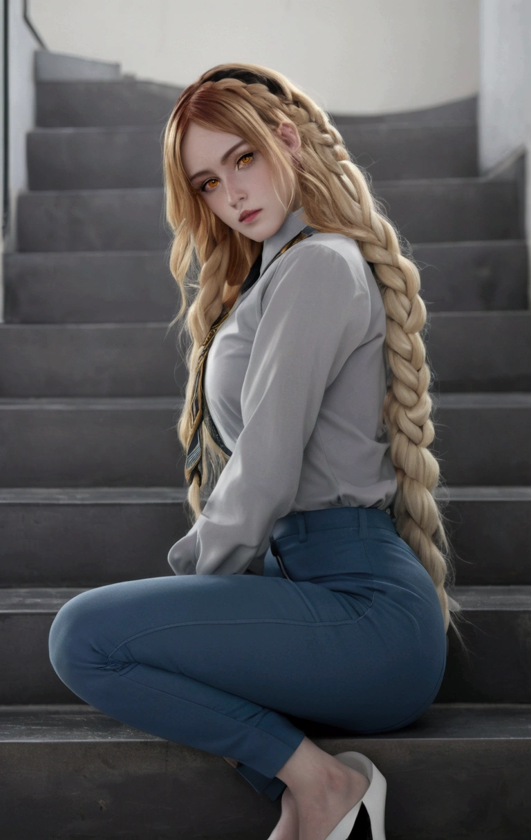 masterpiece, (Realistic:1.4), Highest quality, Beautiful lighting,
(Urzan-6500:0.5), hand \(Chainsaw Man\), (Redhead)+(Long braided hair)+(bangs), Yellow Eyes, Golden Eyes, ((The eyes are round)), (see through shirt), (tie),
RAW Photos, 8K Ultra HD, Film Grain