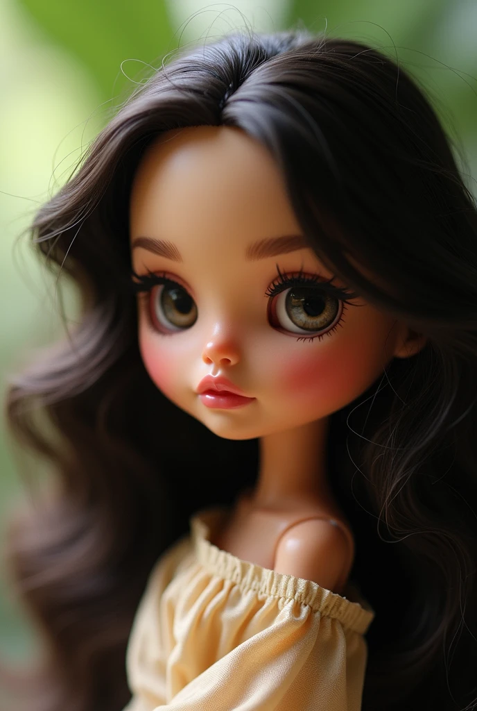 Blythe doll with south Asian features and wavy hair