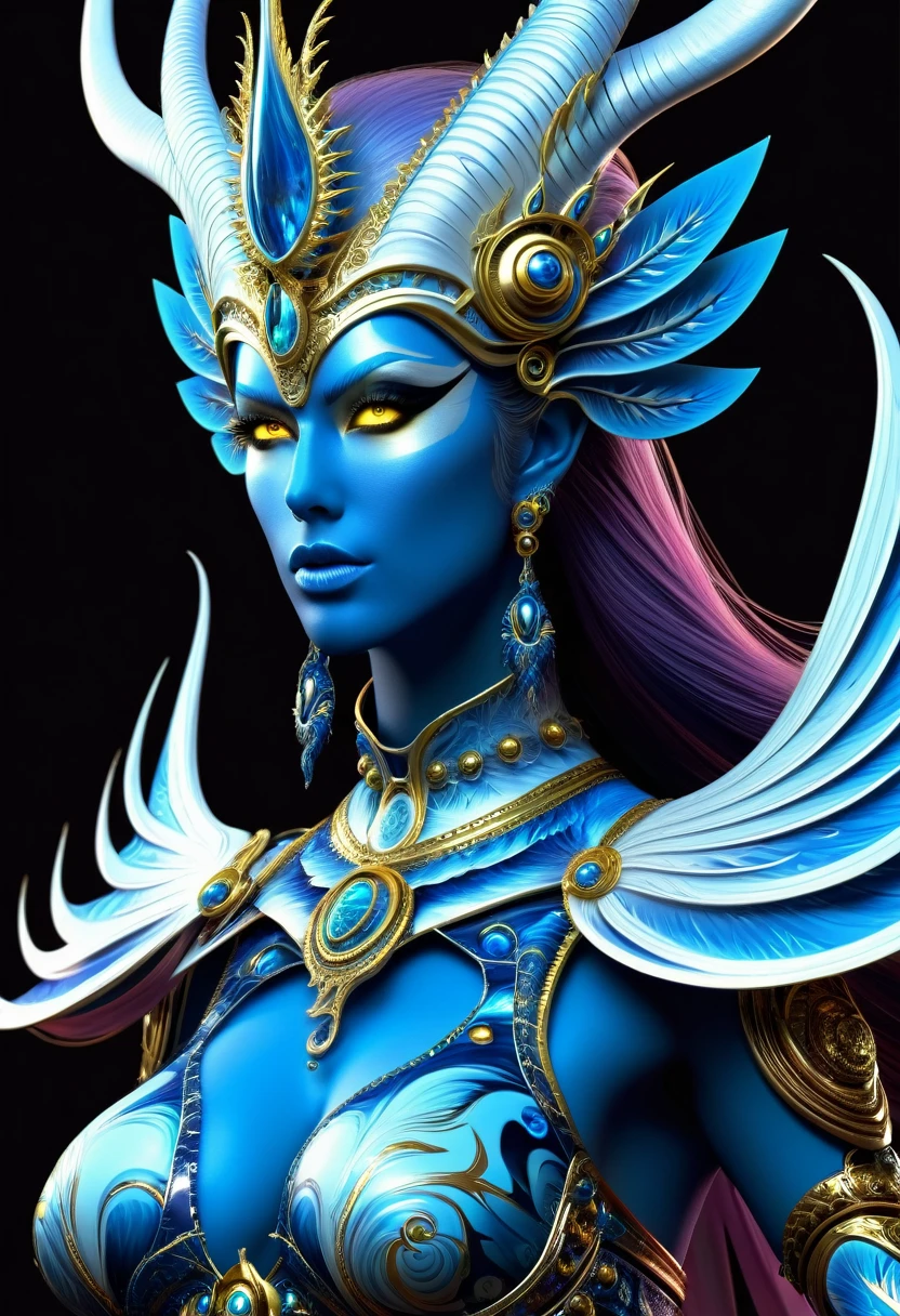 Tzeentch as a woman.((fractal)),((deep wiew)),photographic,ultra high resolution,hyperdetailed, masterpiece, 3d modelling, digital art.