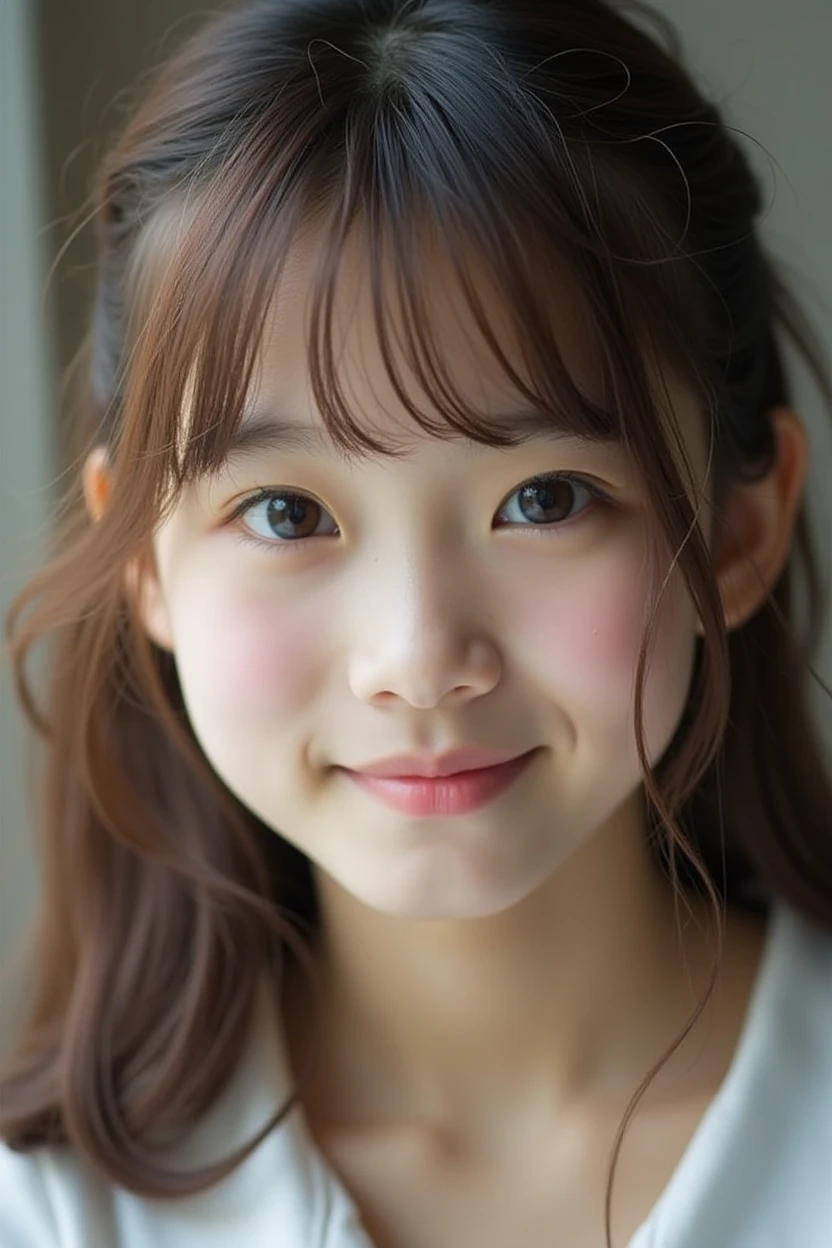 Focus on the face of a cute high school girl