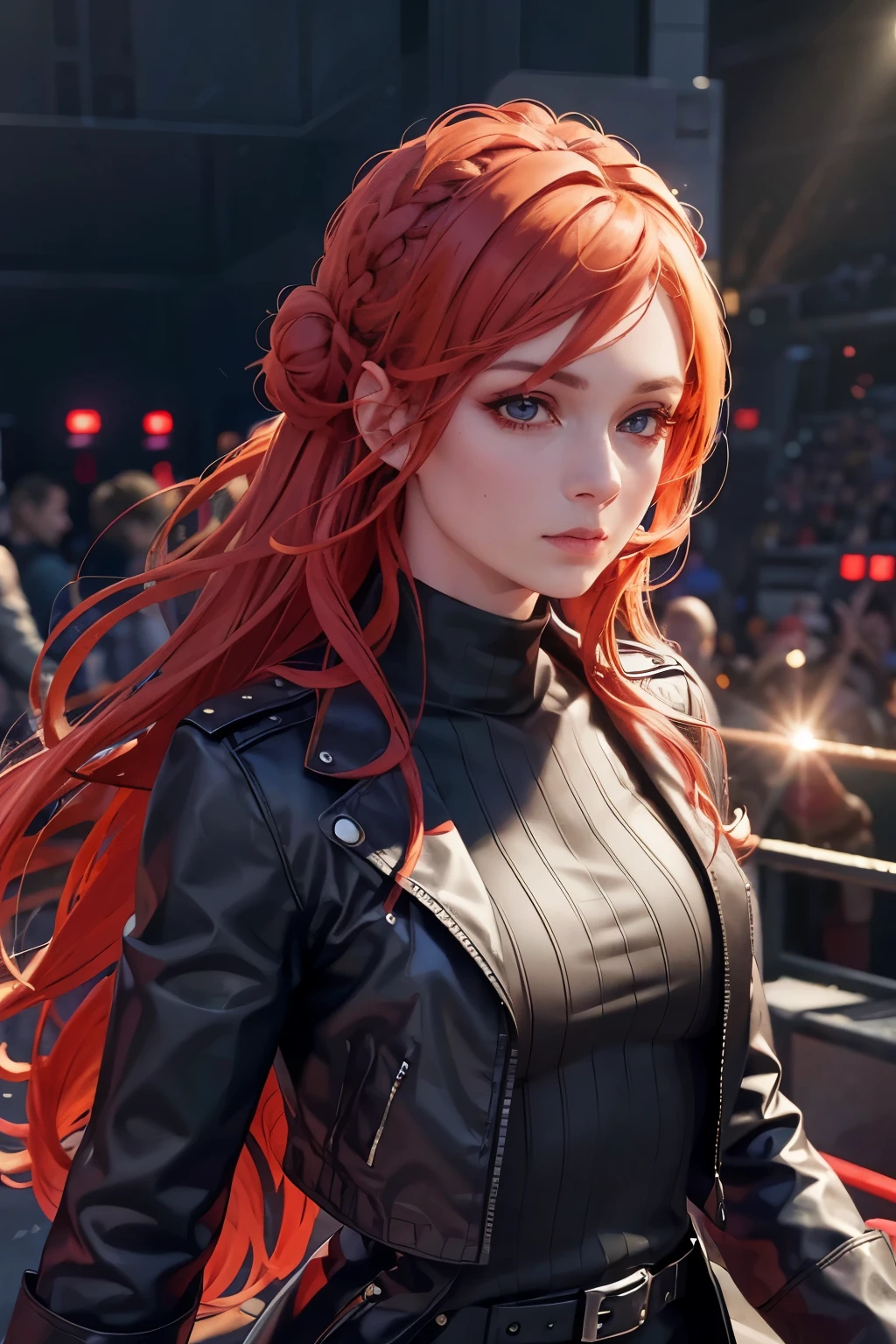 a slime girl with slime hair in double buns, wearing a white princess dress with a weapon belt, red hair color, (best quality, 4k, 8k, highres, masterpiece:1.2), ultra-detailed, (realistic, photorealistic, photo-realistic:1.37), detailed eyes, detailed lips, extremely detailed face, long eyelashes, portrait, fantasy, concept art, vibrant colors, dramatic lighting