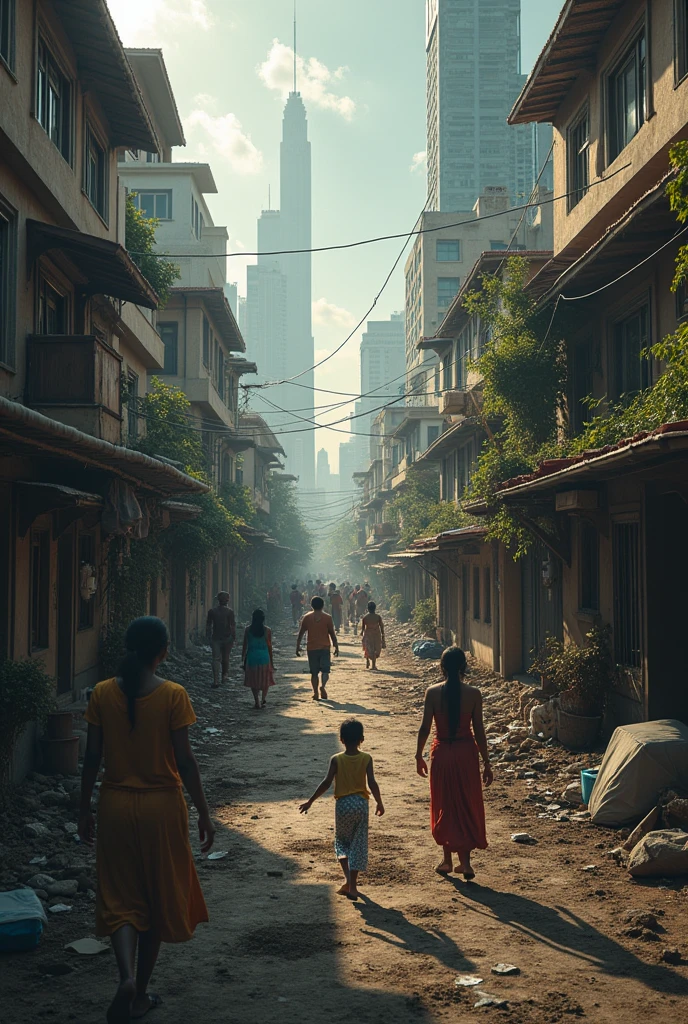 create an image that represents social inequality in our world, with one side poor and one side rich