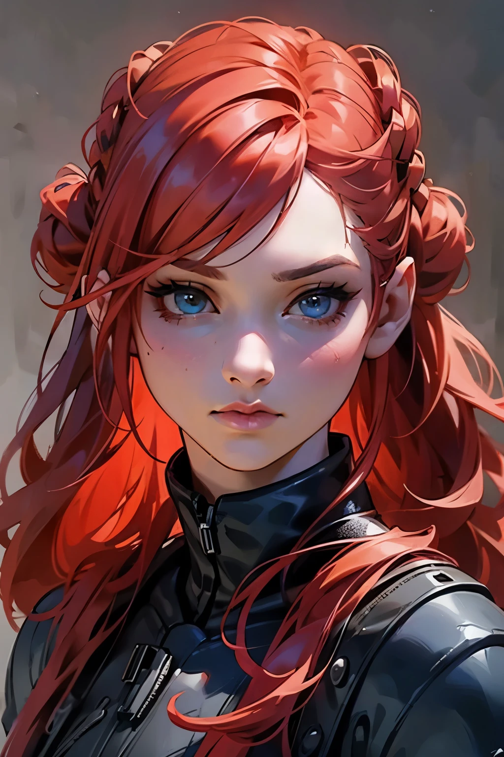 a slime girl with slime hair in double buns, wearing a white princess dress with a weapon belt, red hair color, (best quality, 4k, 8k, highres, masterpiece:1.2), ultra-detailed, (realistic, photorealistic, photo-realistic:1.37), detailed eyes, detailed lips, extremely detailed face, long eyelashes, portrait, fantasy, concept art, vibrant colors, dramatic lighting