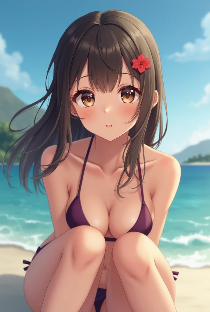 Focus on the face of a cute high school girl、Bikini