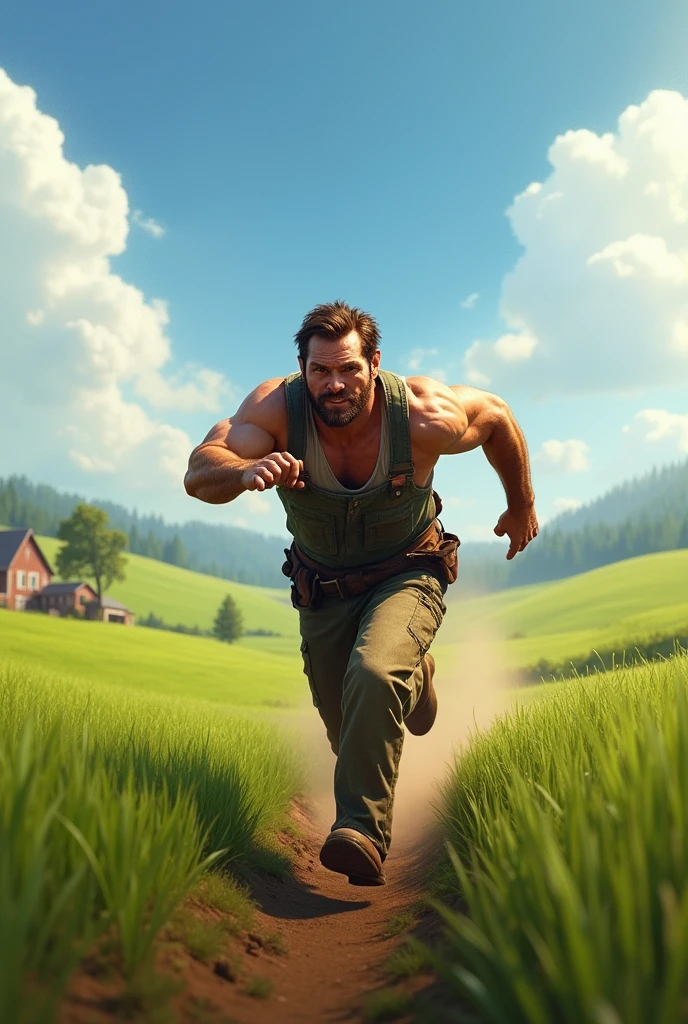 A farmer running