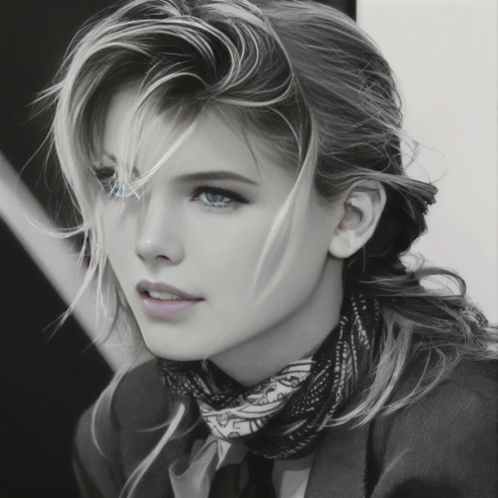 arafed image of a girl with a scarf and a tie, by Herb Ritts, 8 0 ’ s portrait, by Stan Galli, 1 9 8 0 s mullet haircut, 8 0's hairstyle, 1 9 8 0 s woman, by Serge Sudeikin, 80s hair, by Peter Basch, 1 0 8 0 s