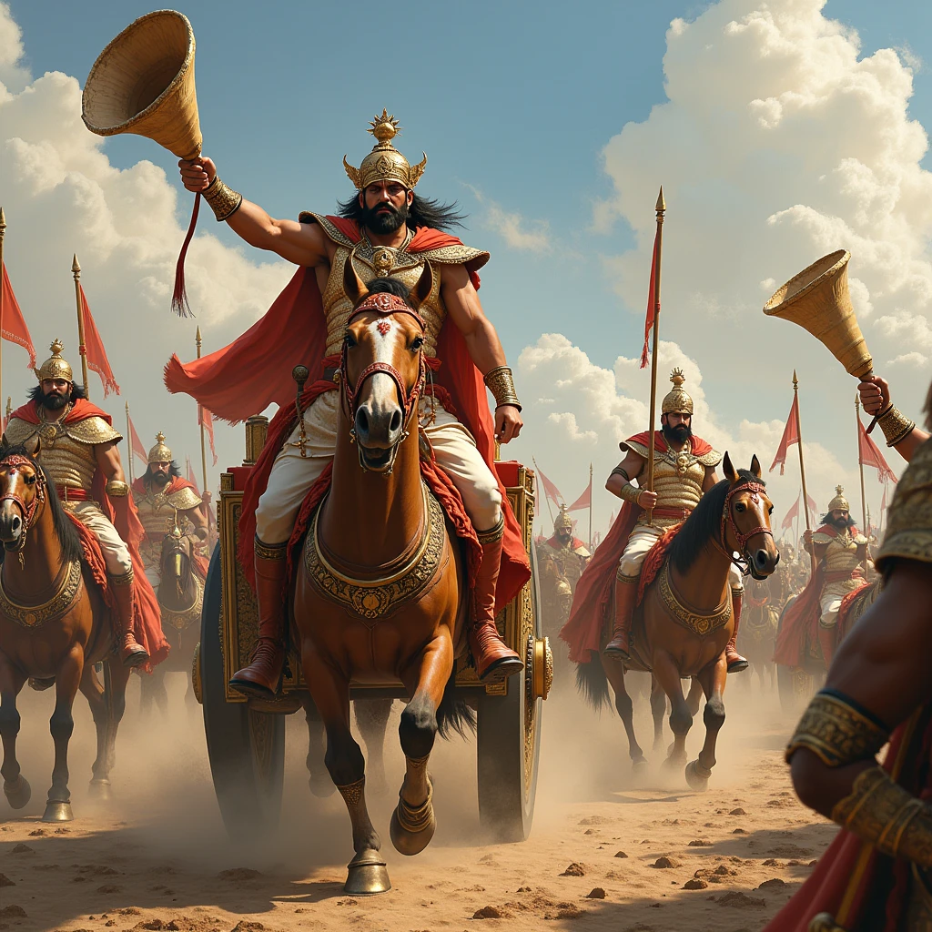 A king from Tamil Nadu was riding a ten-horse chariot in the battlefield