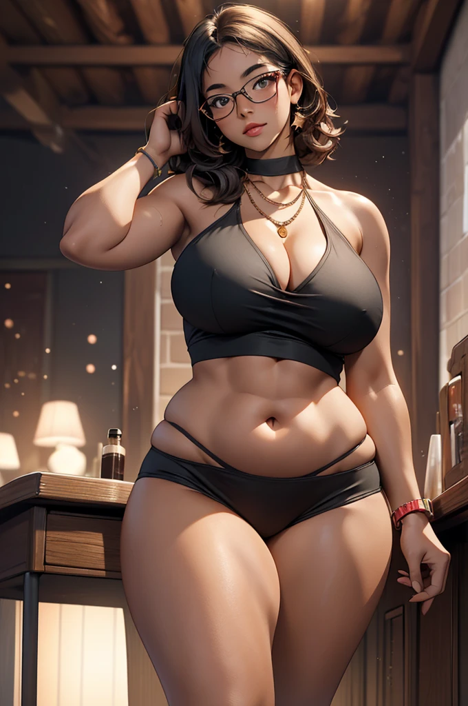 ((best quality)), ((masterpiece)), (detailed), perfect face, thicc woman, beautiful face , thicc girl , widest hips , thicc , thicc body , thicc thighs , slim arms, huge large breasts, her body is thicc, full body view, dark-black room, black bokeh background, thight, wearing sandles, short hairstyle, wearing a watch, tall woman, restore face, dark skin , longest thight, glasses , cold vibes, , 4k resolution, Ethiopian goddess, naked, nude #naked #nude