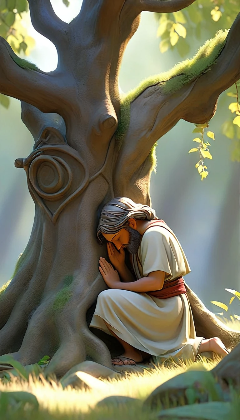 Sob a serene glass, on a peaceful day, a wise man kneels, in voracious prayer. Bible in hands, words of light, seek the comfort that faith always translates. The shadow of the tree, shelter and refreshment, a sacred encounter, an ethereal moment. With eyes closed and heart open, pray with fervor, look for the right path. Every leaf that falls, a divine whisper, guiding your words, showing the destination. On sacred ground, your soul surrenders, to God omnipresent, his life he extends. under the tree, symbol of life and shelter, a man and his faith, in an old dialogue. kneeling in prayer, her strength she renews.