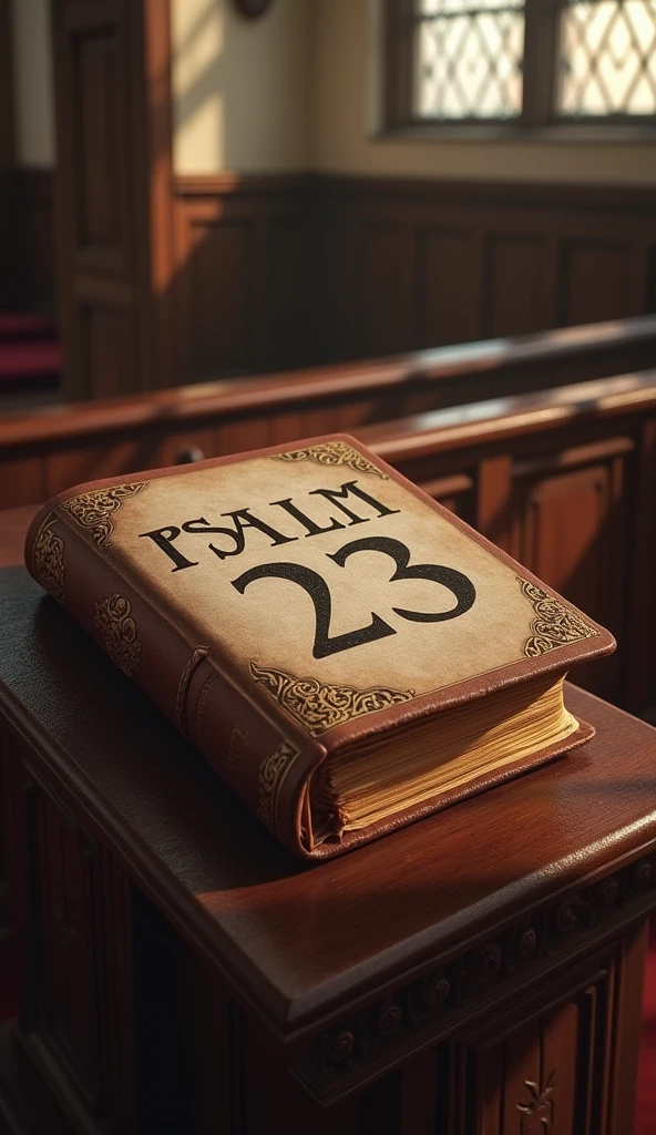 The bible with PSALM 23 written on the top of it