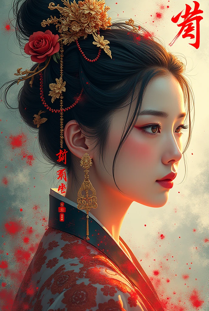 realistic detailed typography poster,1girl,hanfu,elegant,graceful,intricate calligraphy,ornate decorative text,abstract background,vibrant colors,dynamic composition,dramatic lighting,cinematic atmosphere,digital art,concept art,photorealistic,8k,high quality,masterpiece