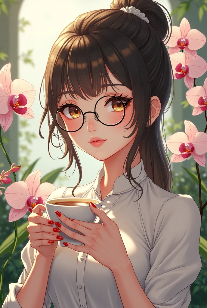 (Super Hero) (Girl) (Orchid) (Anime) (Cup of tea) (Elegance) (anime line) (Glasses) (Front)